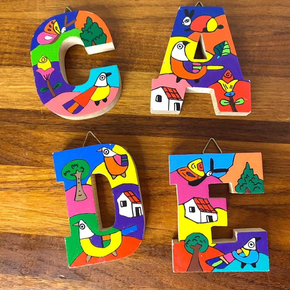Hand Painted 3" Wooden Letters C,A,D,E Colorful Alphabet Art Decor El Salvador